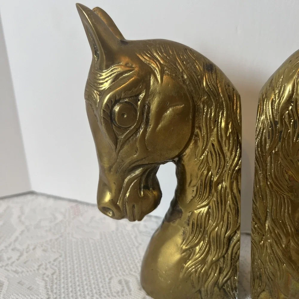Vintage Mid Centry Modern  Brass 2 Large Horse Head Bookends‎ Pair